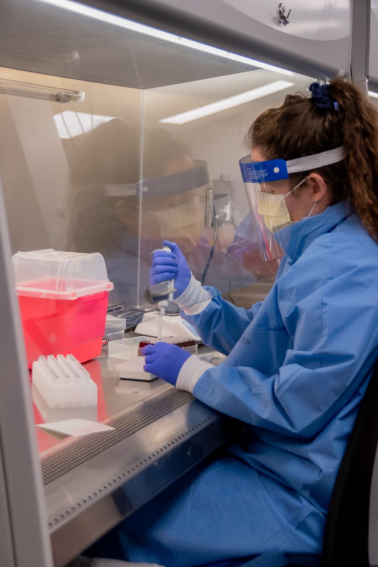 Lab specialist works with equipment. 