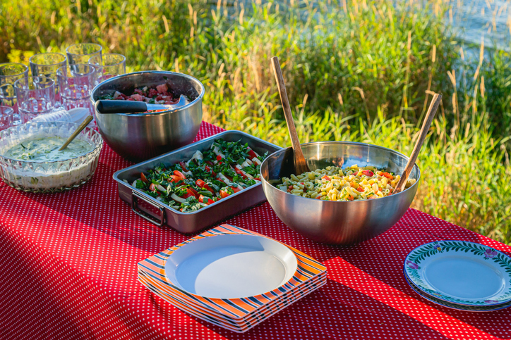 Summer cookout setup, featuring the IBD-friendly pasta salad listed in the recipes. 