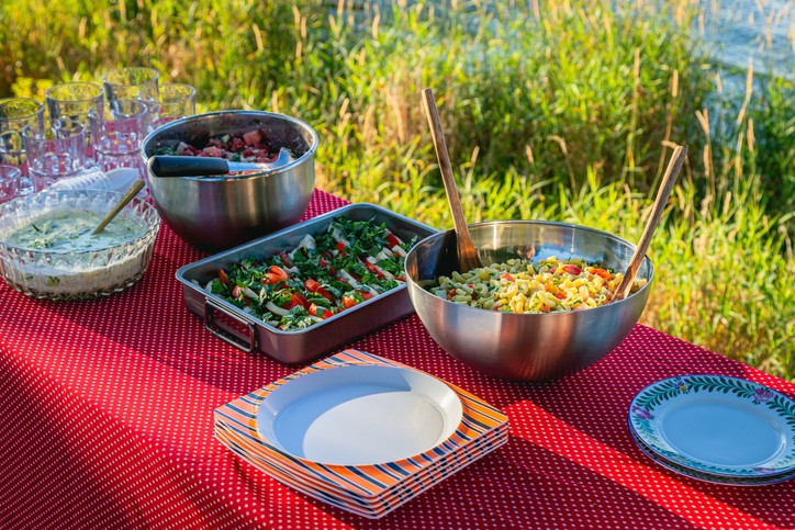 Summer cookout setup, featuring the IBD-friendly pasta salad listed in the recipes. 