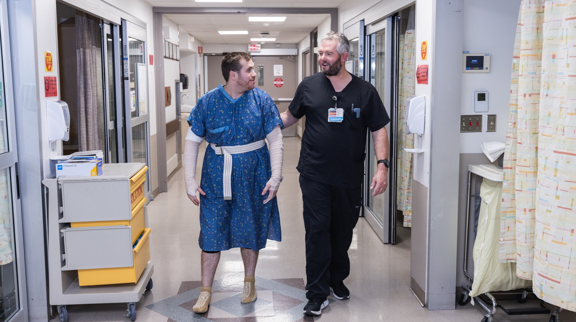 Burn Patient Walking the Hall for PT.