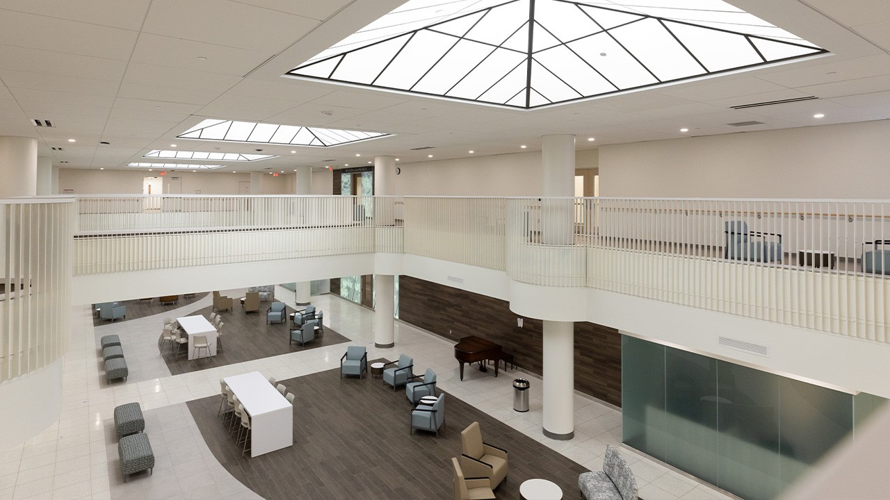 Overhead image of the blood cancer healing center lobby.