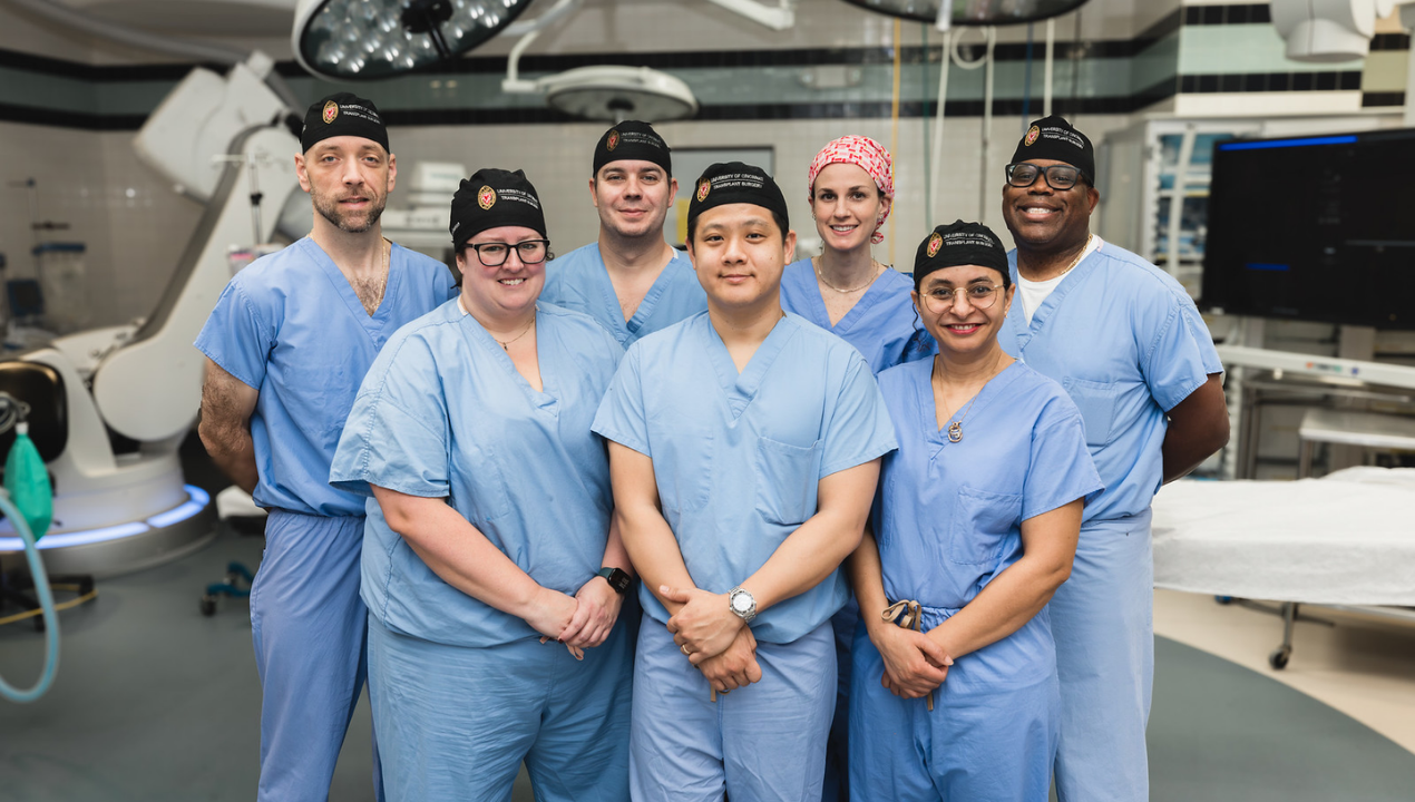 UC Health's transplant surgeons stand together for a group photo in the operating room