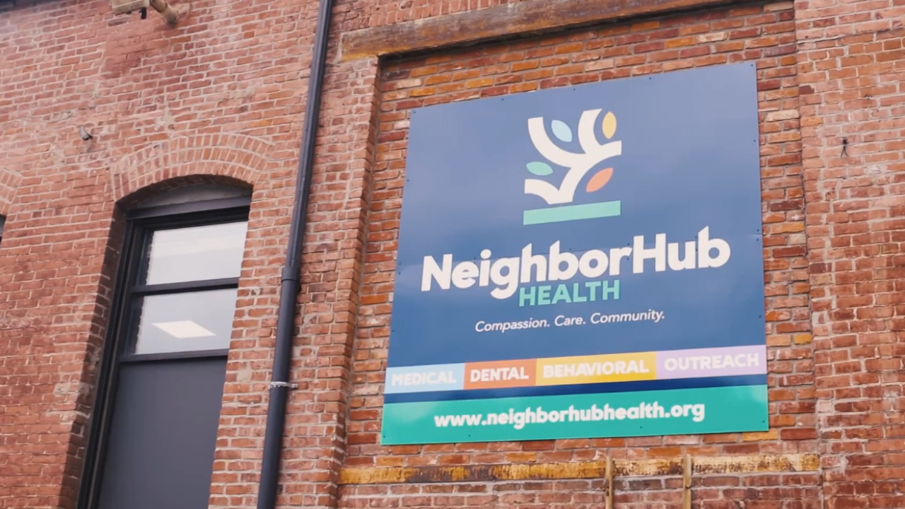 Exterior sign at NeighborHub Health in Cincinnati