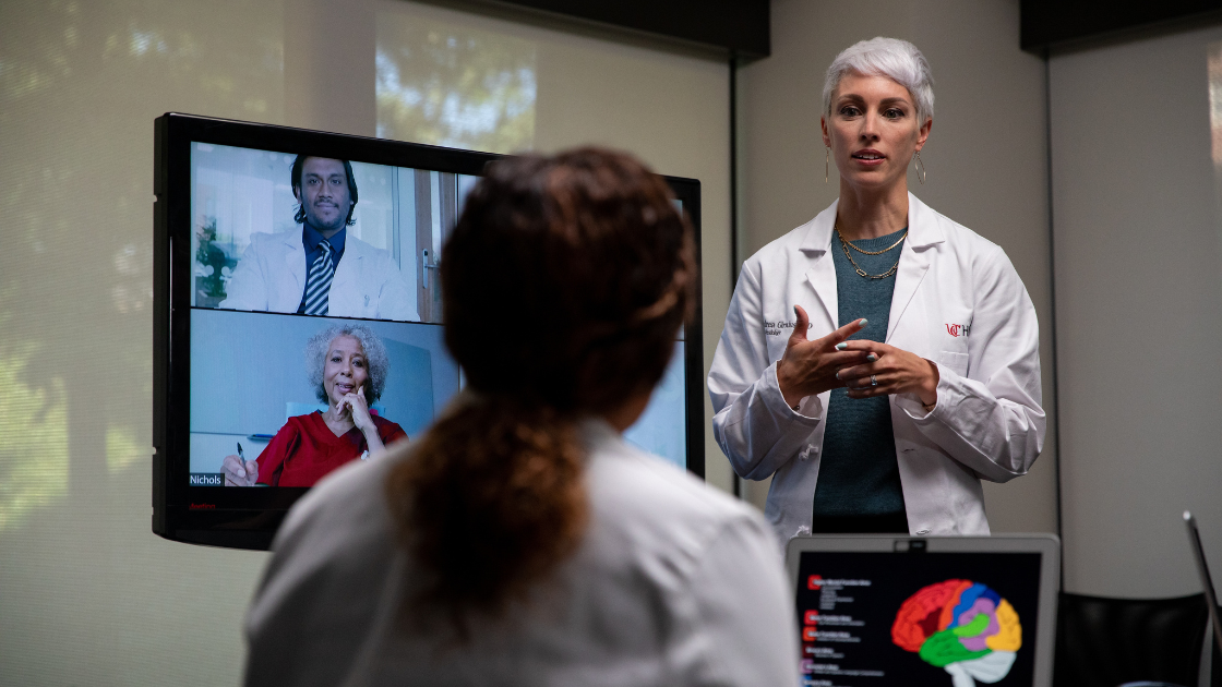 UC Neuroscience Physician's collaborating on the treatment plan for Nancy Alzheimer's treatment.