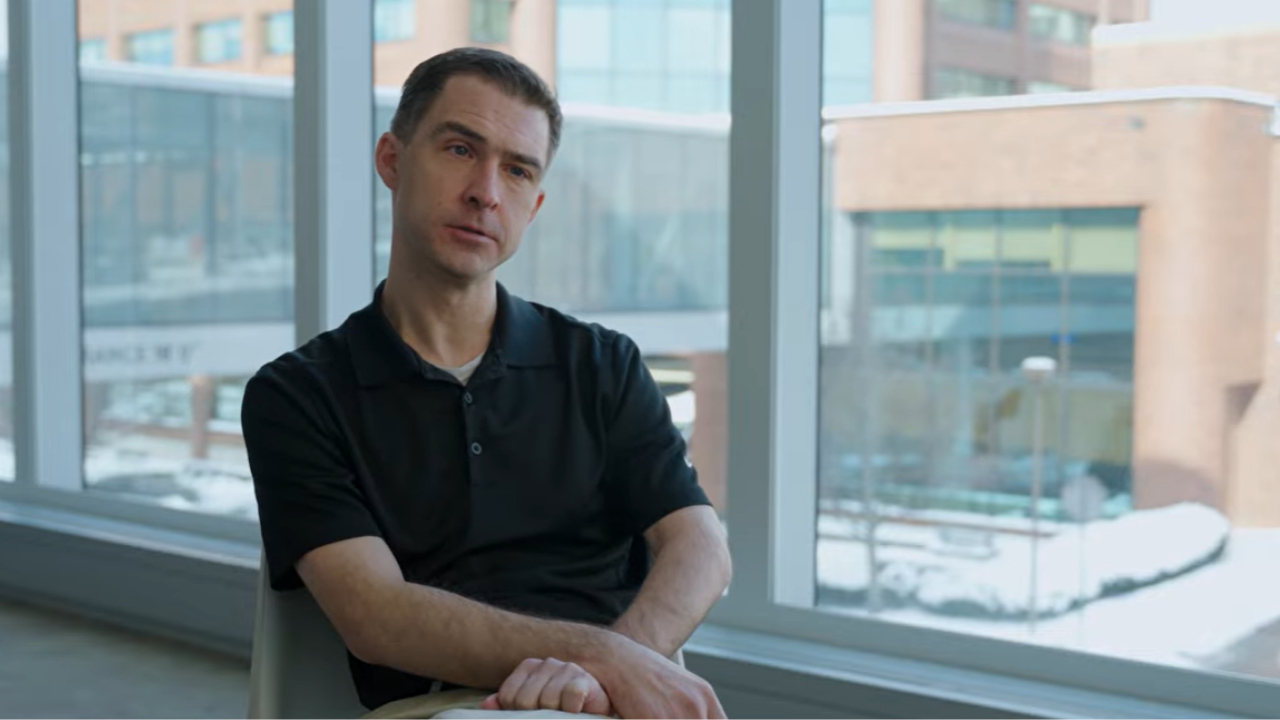Adam Lickliter sits for an interview to share his Epilepsy story with UC Health in Cincinnati, Ohio