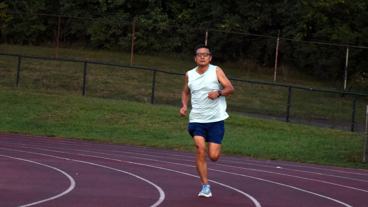 Alex training on a track