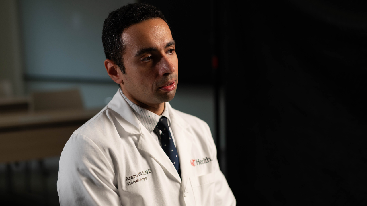 Dr. Amro Wafi at the University of Cincinnati Cancer Center speaks to an interview team