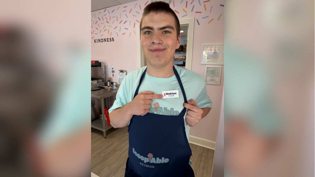 Deklan works at Scoopable, a local ice cream shop that creates meaningful employment opportunities for individuals with disabilities.