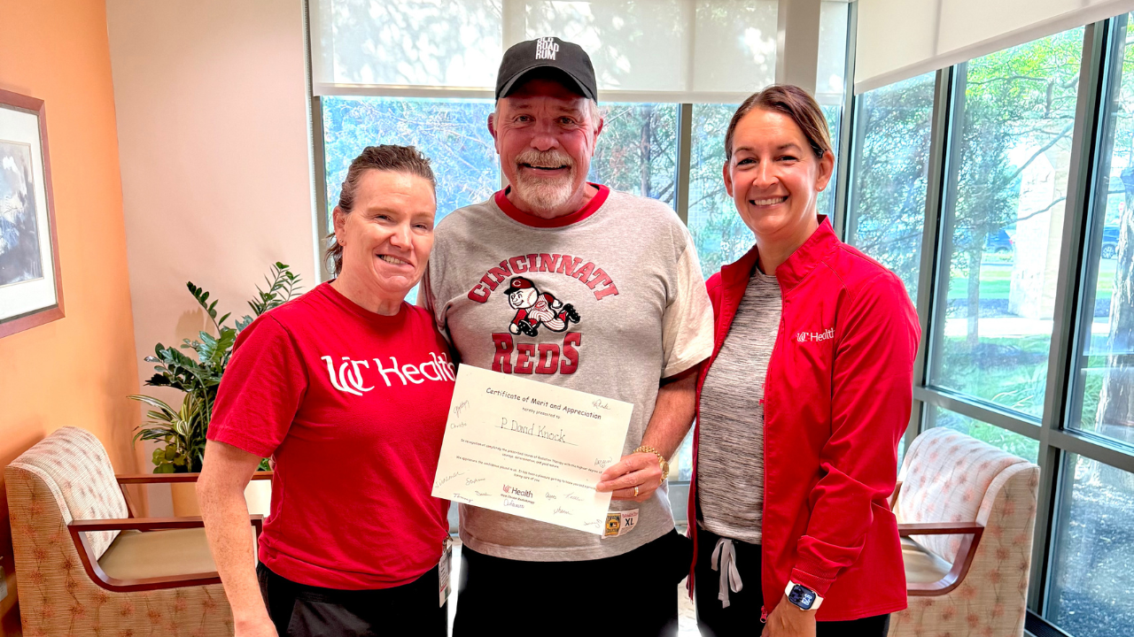 David poses with members of his University of Cincinnati Cancer Center care team after his final radiation treatment. 