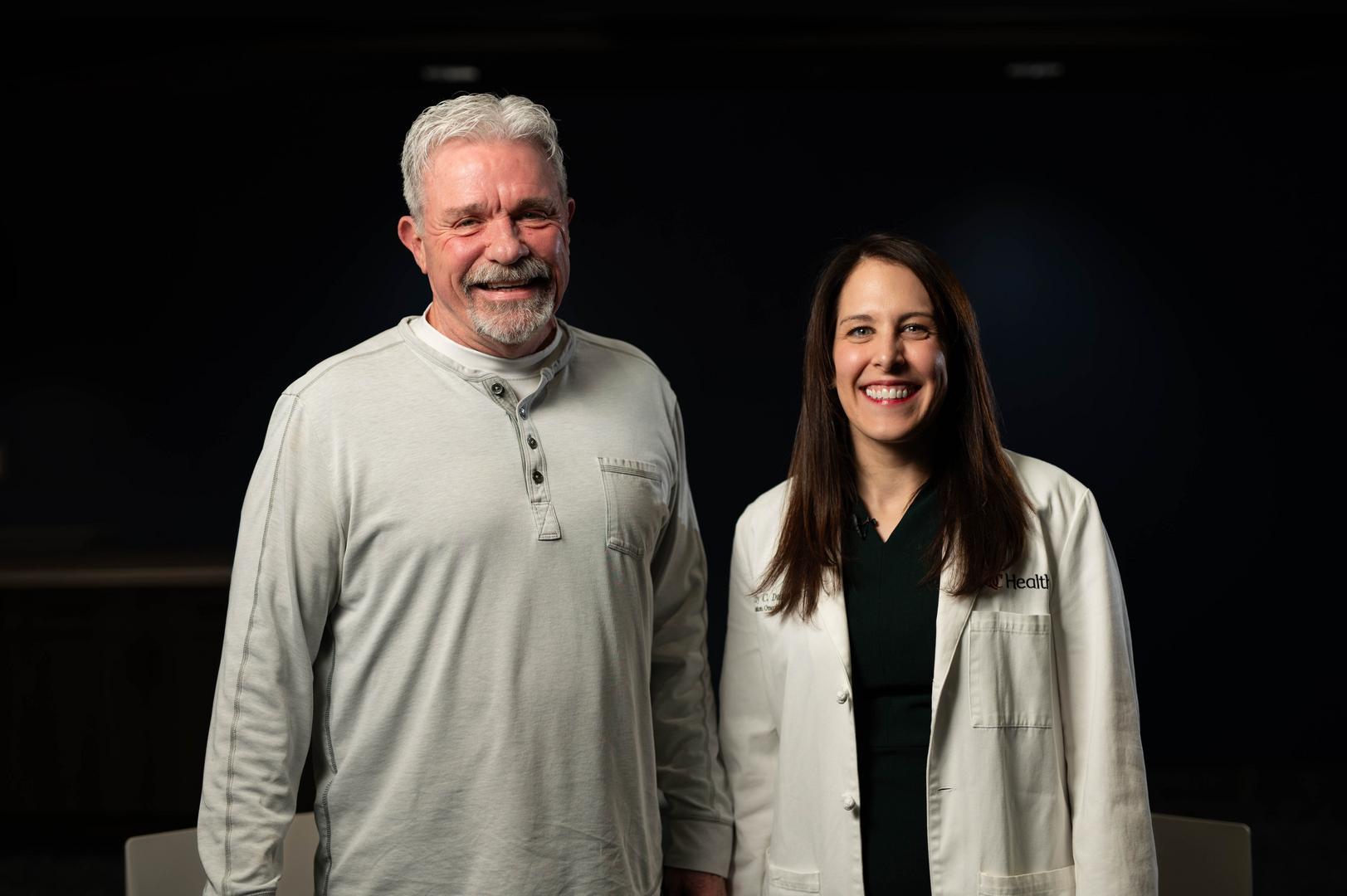 David Knock and Dr. Emily Daugherty at the University of Cincinnati Cancer Center.