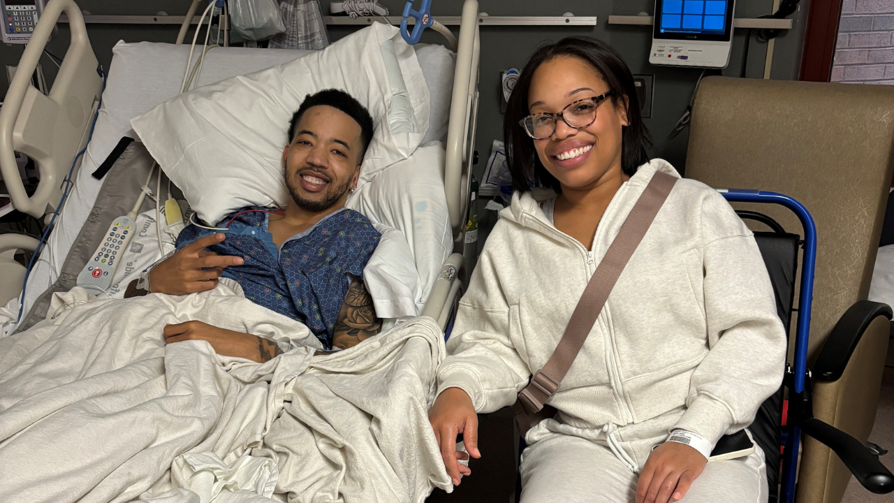 Brandon and Janae in hospital recovering from kidney transplant with live donor