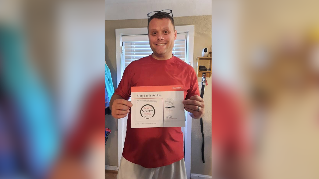 Kurtis the day he received his official SecurityX certification