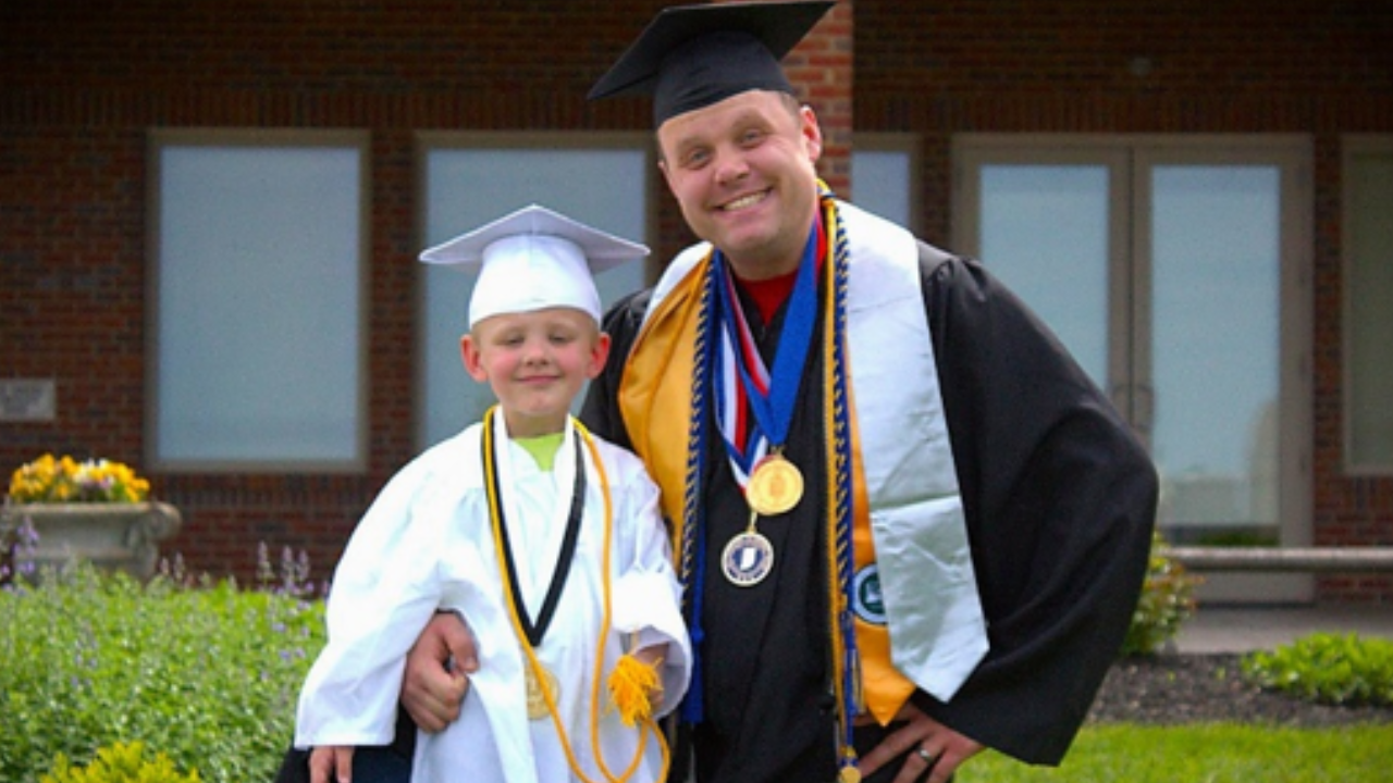 Kurtis and his son celebrate two graduations