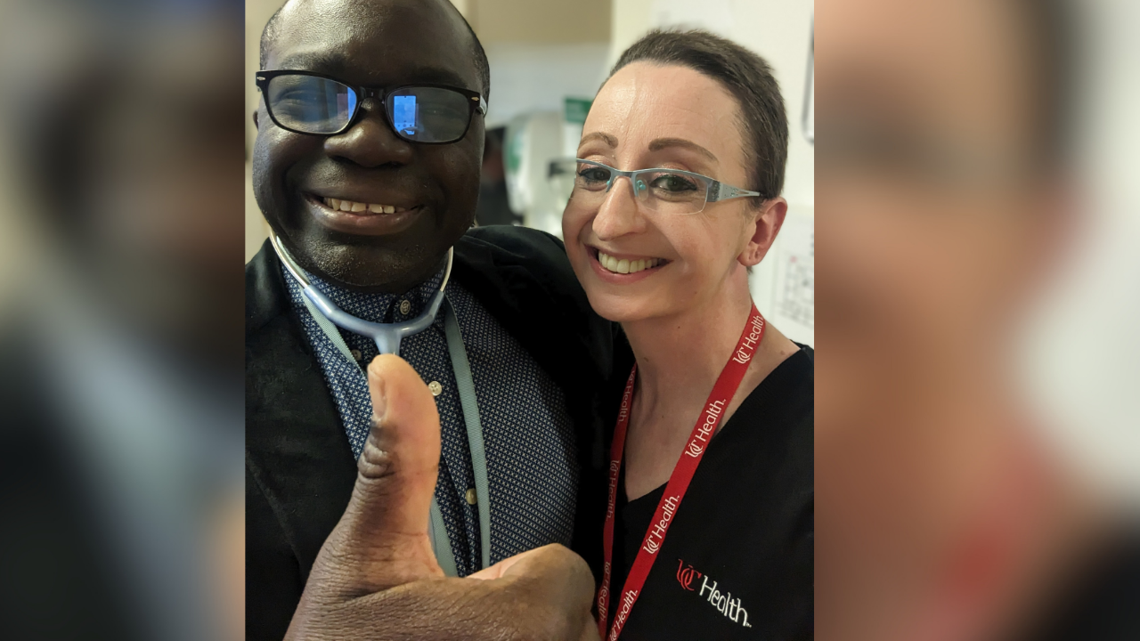 Mary and Dr. Olugbenga Olowokure smile together today