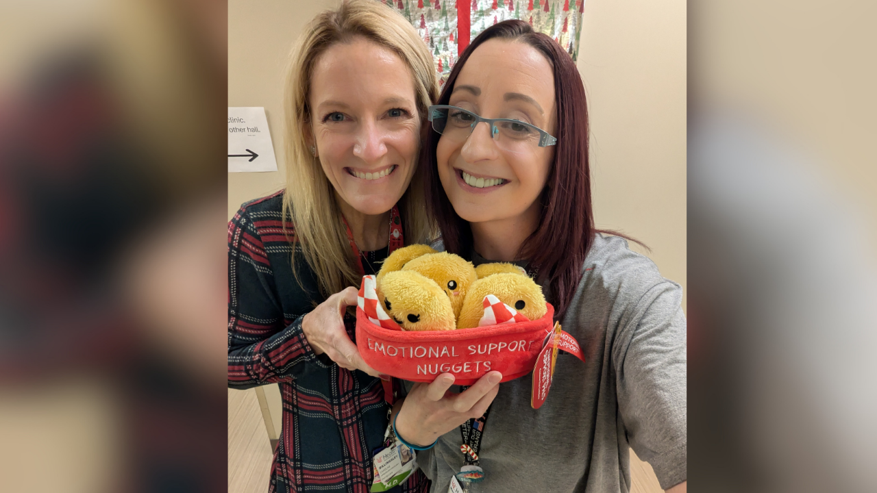Dr. Billingsley and Mary smile together with "Emotional Support Nuggets"