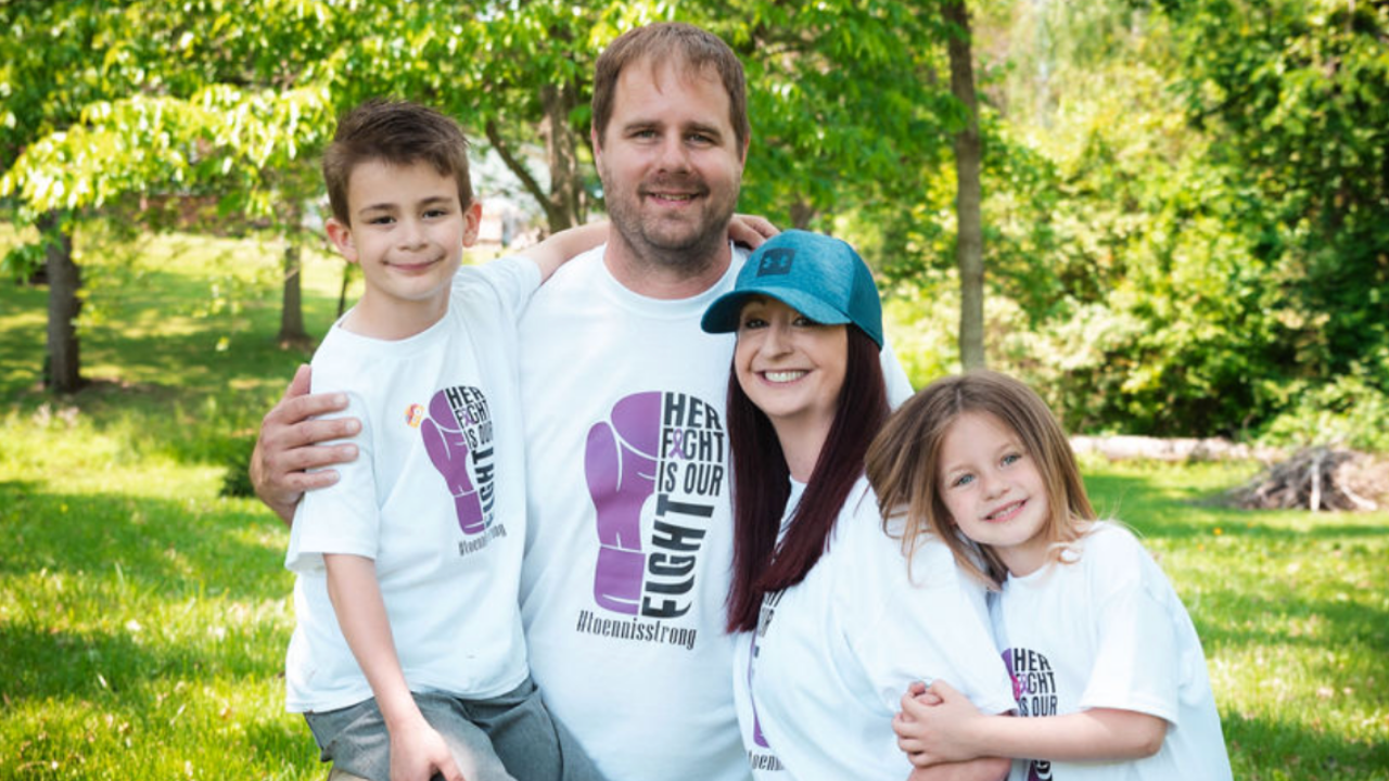 Mary Toenis and her family in their #toenisstrong t-shirts