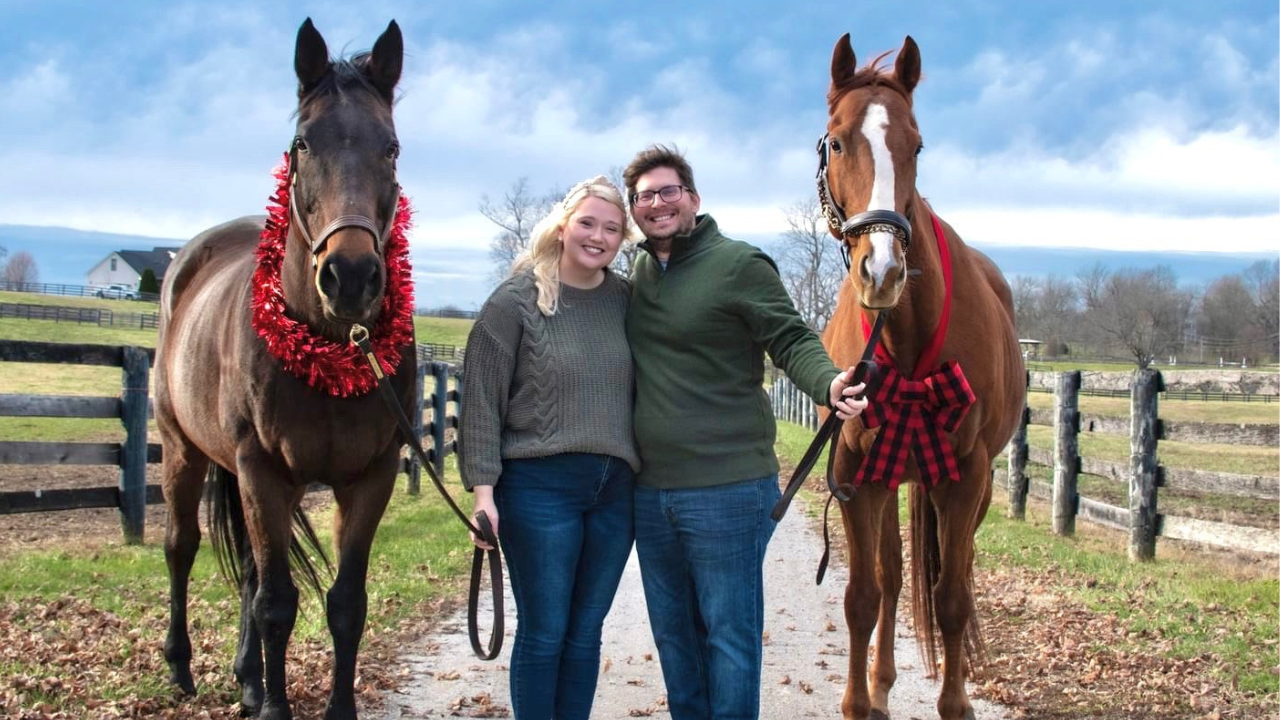 Hannah and Jeremy Maynard pose with horses prior to Jeremy's illness