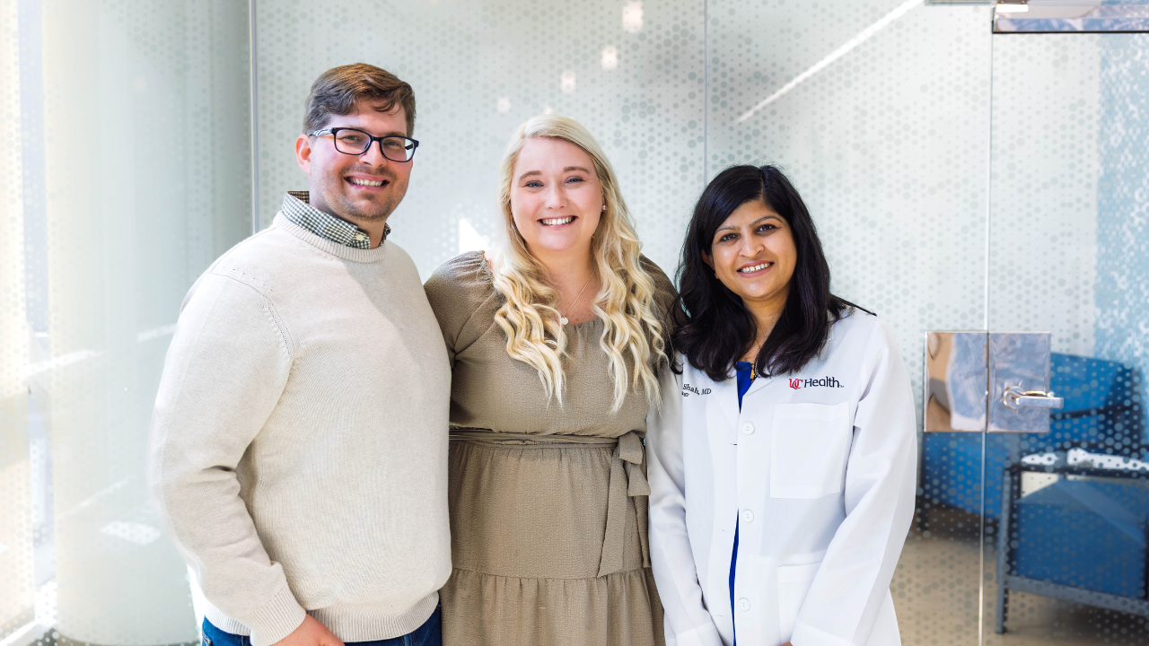 The Maynards pose at UC Health with Dr. Shah