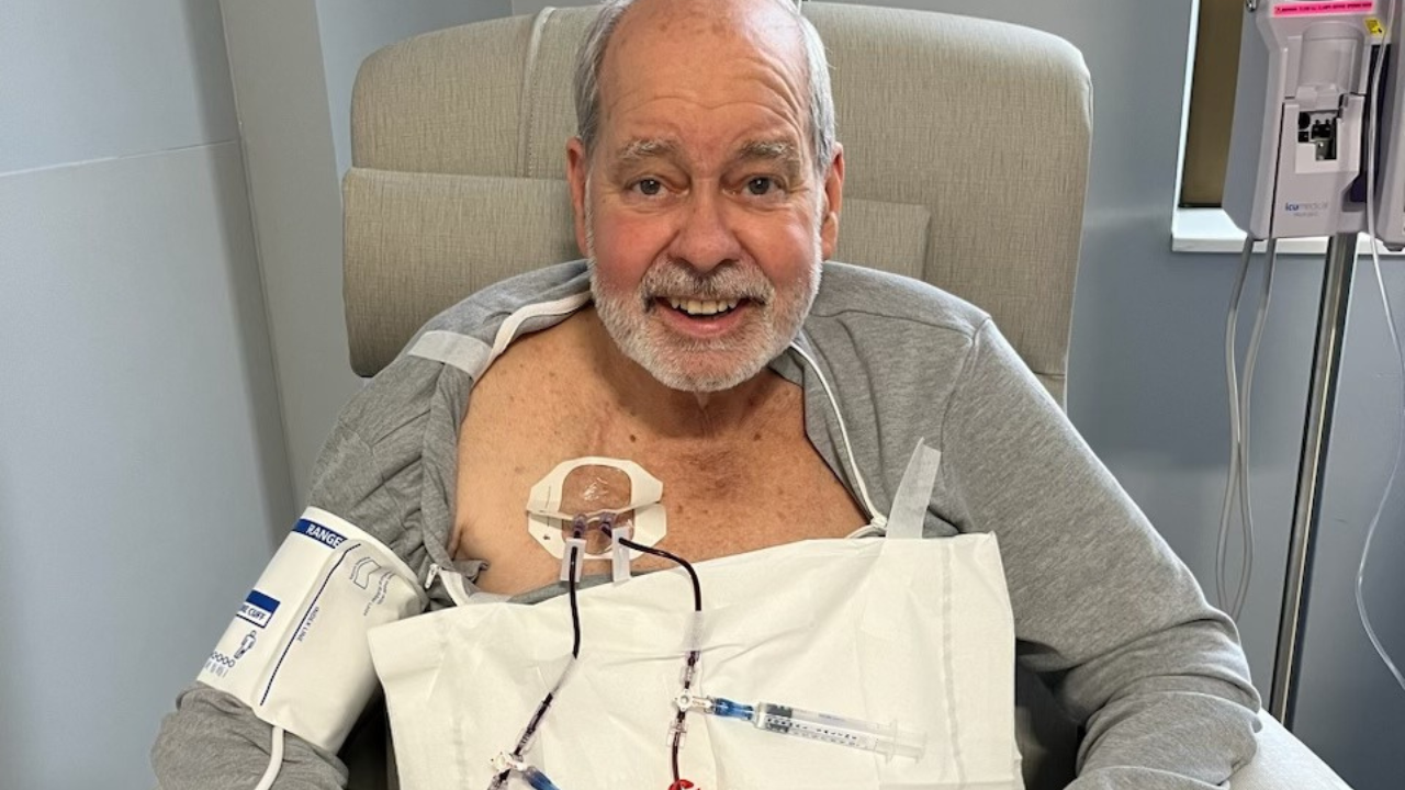 Rod Fussinger shares a photo of himself during a plasma exchange therapy session