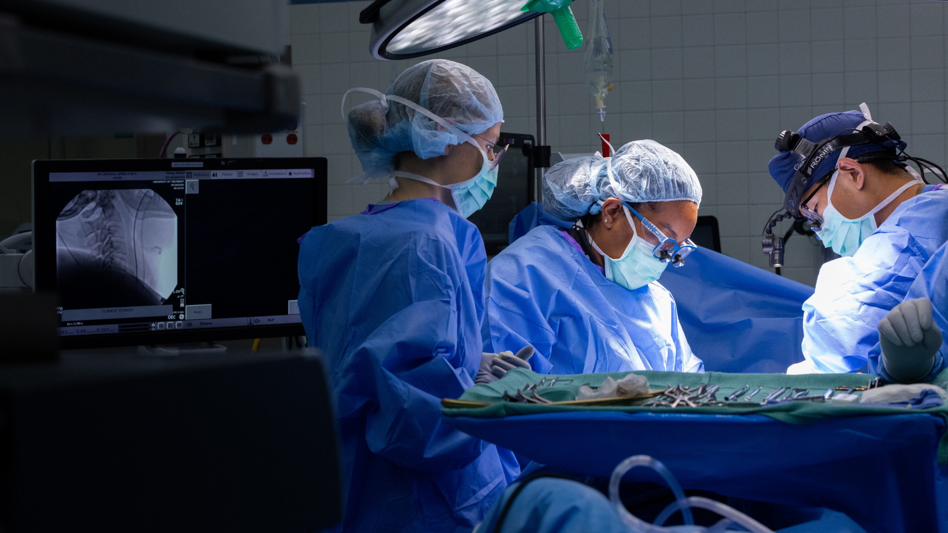 Spine surgical team in the OR at UC Health in Cincinnati, Ohio