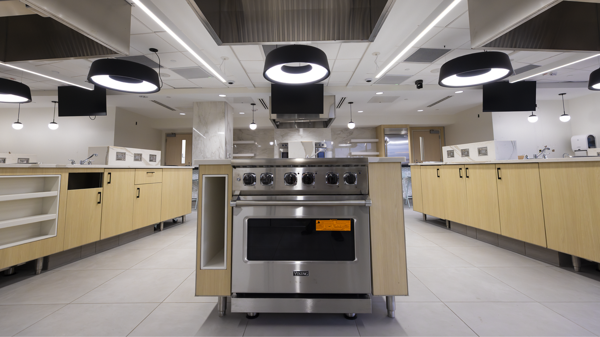 Kitchen workspaces at the UC Osher Center Learning Kitchen, 3232 Healing Way in Cincinnati, Ohio
