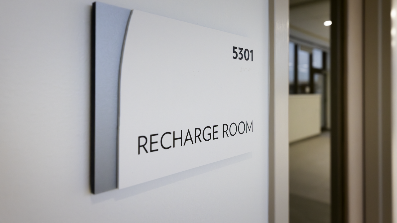 Osher Center Wellness Suite Recharge Room signage