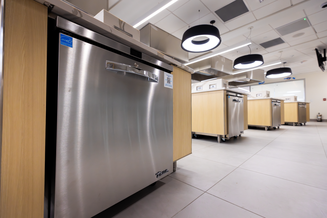Photo of a row of appliances in a teaching kitchen.