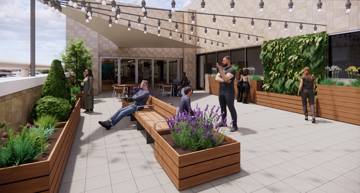Rendering of the Rooftop Healing Garden showing vibrant outdoor space