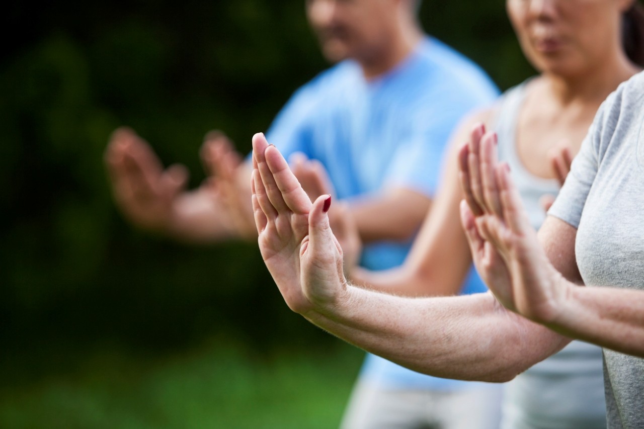 Participants practice Tai Chi movements.