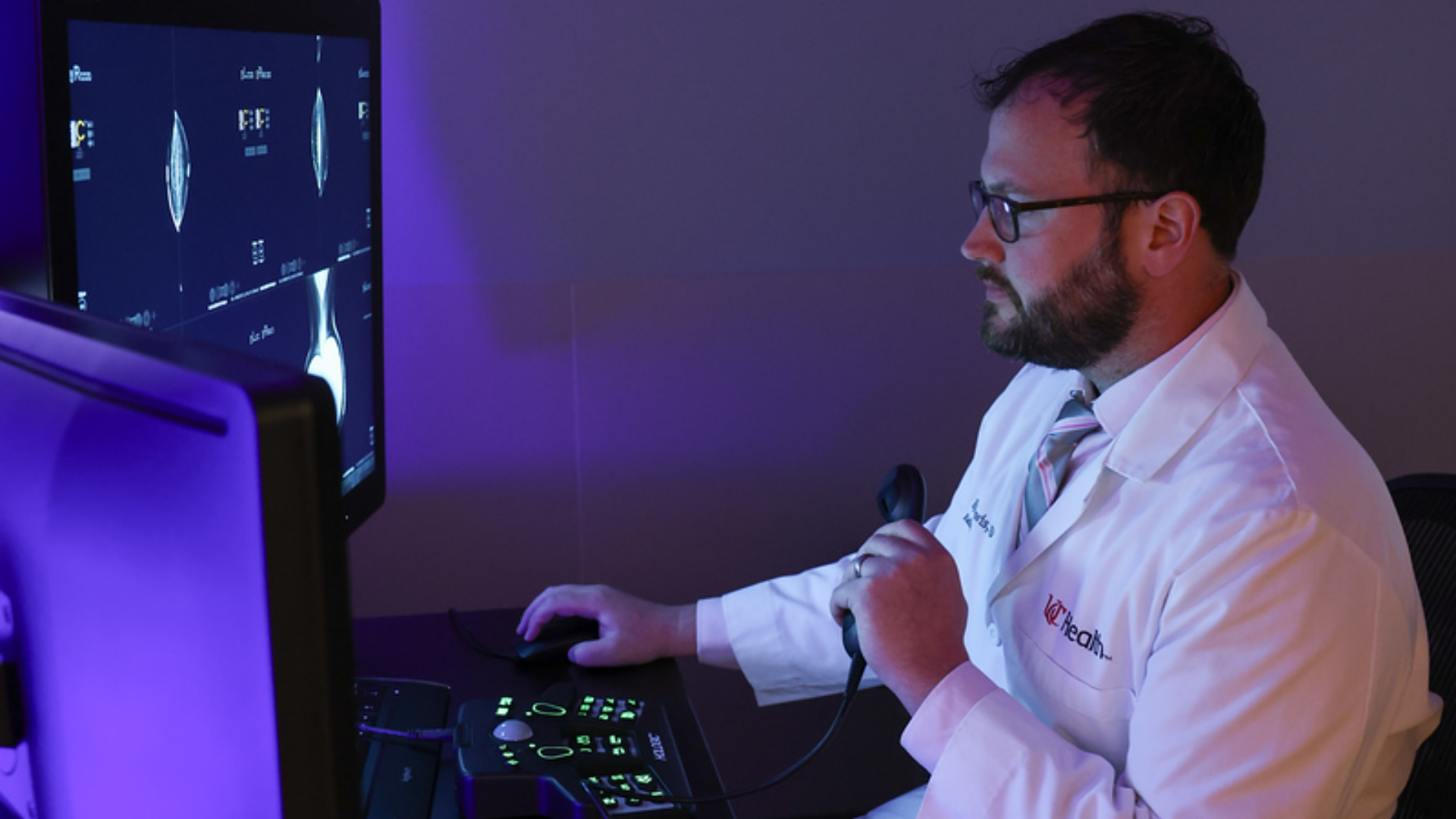 Dr. Lewis reviews breast imaging at UC Health in Cincinnati, Ohio