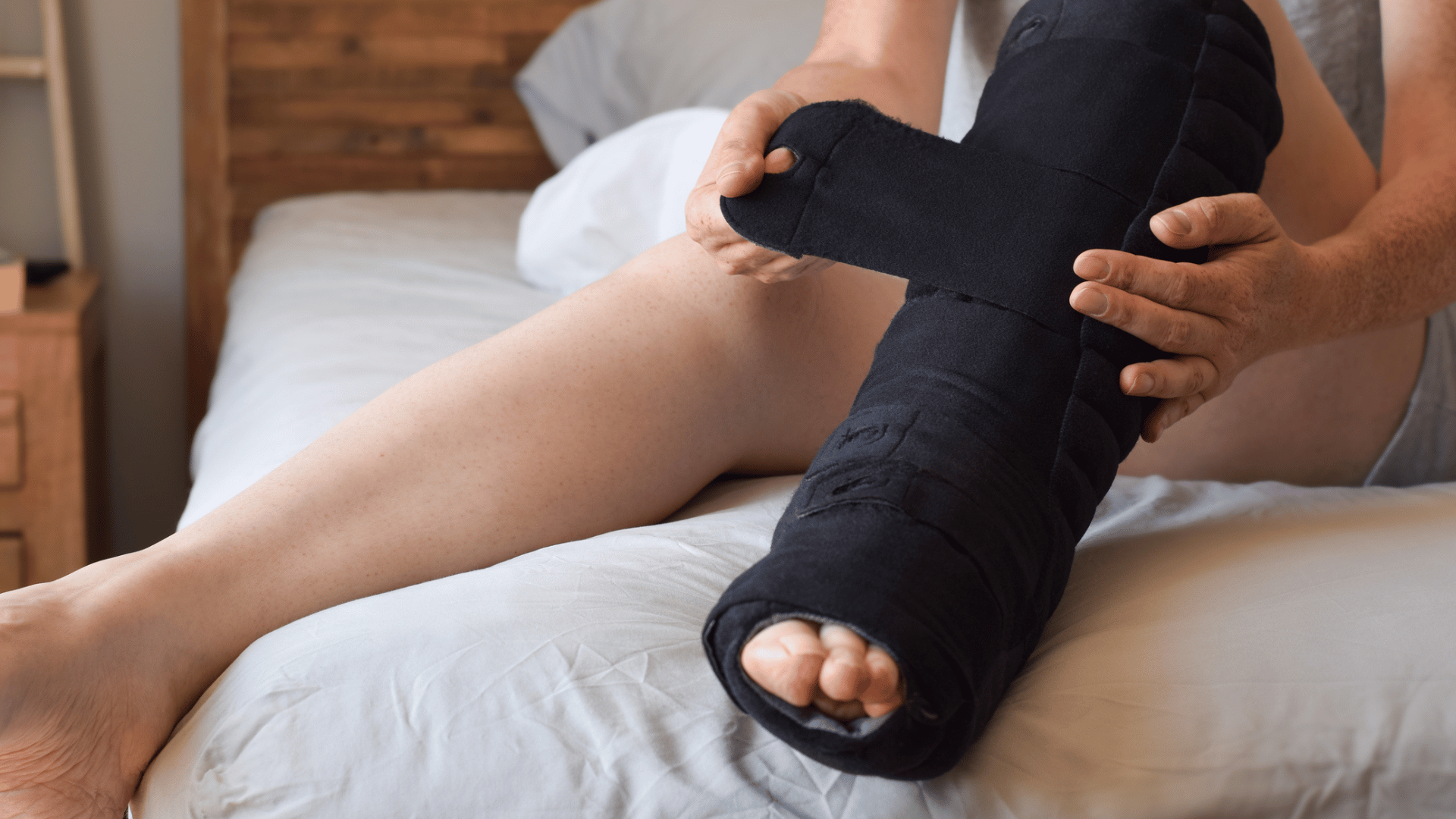 Patient with lymphedema in their leg uses a brace