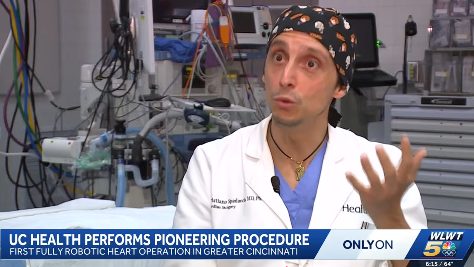 Dr. Spaddaccio at UC Health in Cincinnati speaks with reporters about the first fully robotic heart operation in Cincinnati