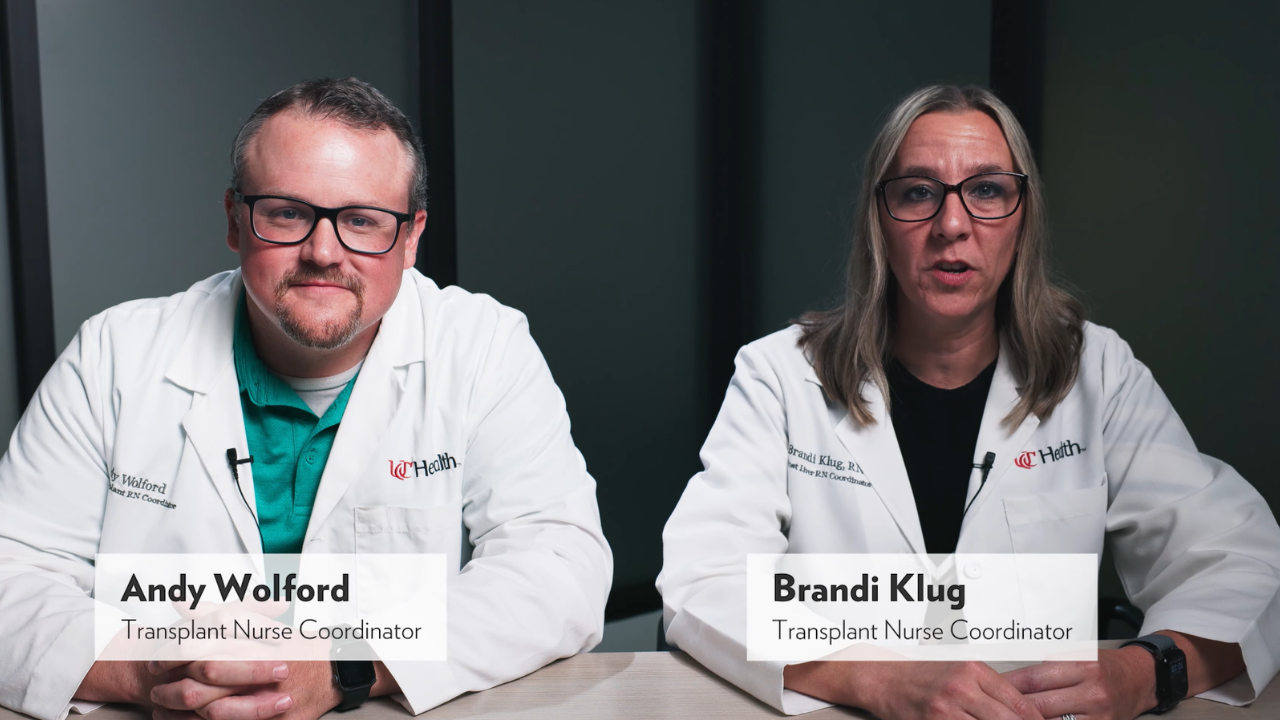 UC Health Transplant nurses Andy and Brandi speak to the camera about dual listing 