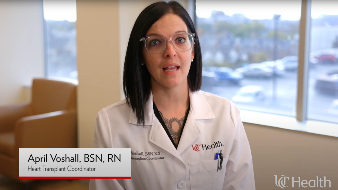 April Voshall, BSN, RN, reviews heart transplant surgery and post-operative care