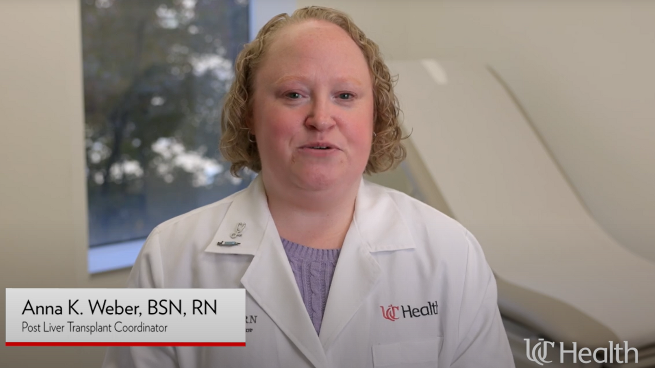 Post Liver Transplant Coordinator, Anna K. Weber, BSN, RN reviews the post-liver transplant care at UC Health in Cincinnati, Ohio