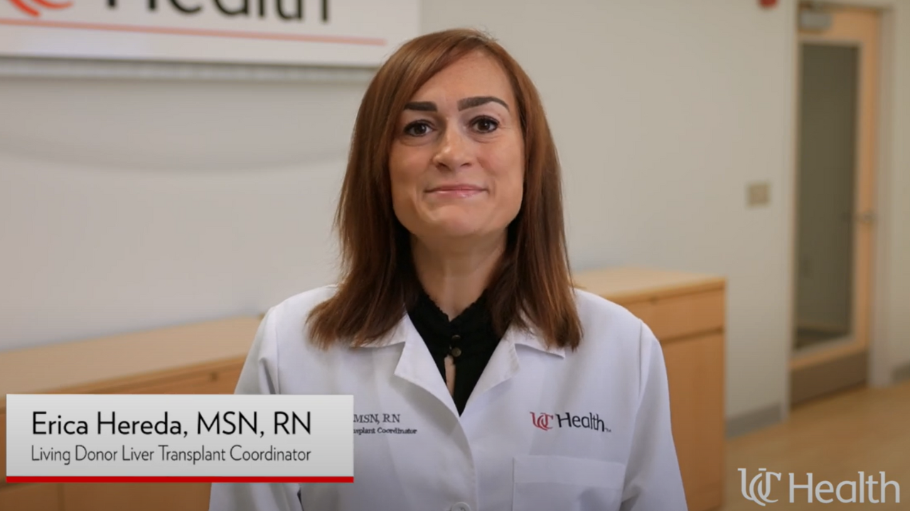 Living Donor Liver Transplant Coordinator, Erica Hereda, MSN, RN reviews transplant options at UC Health in Cincinnati
