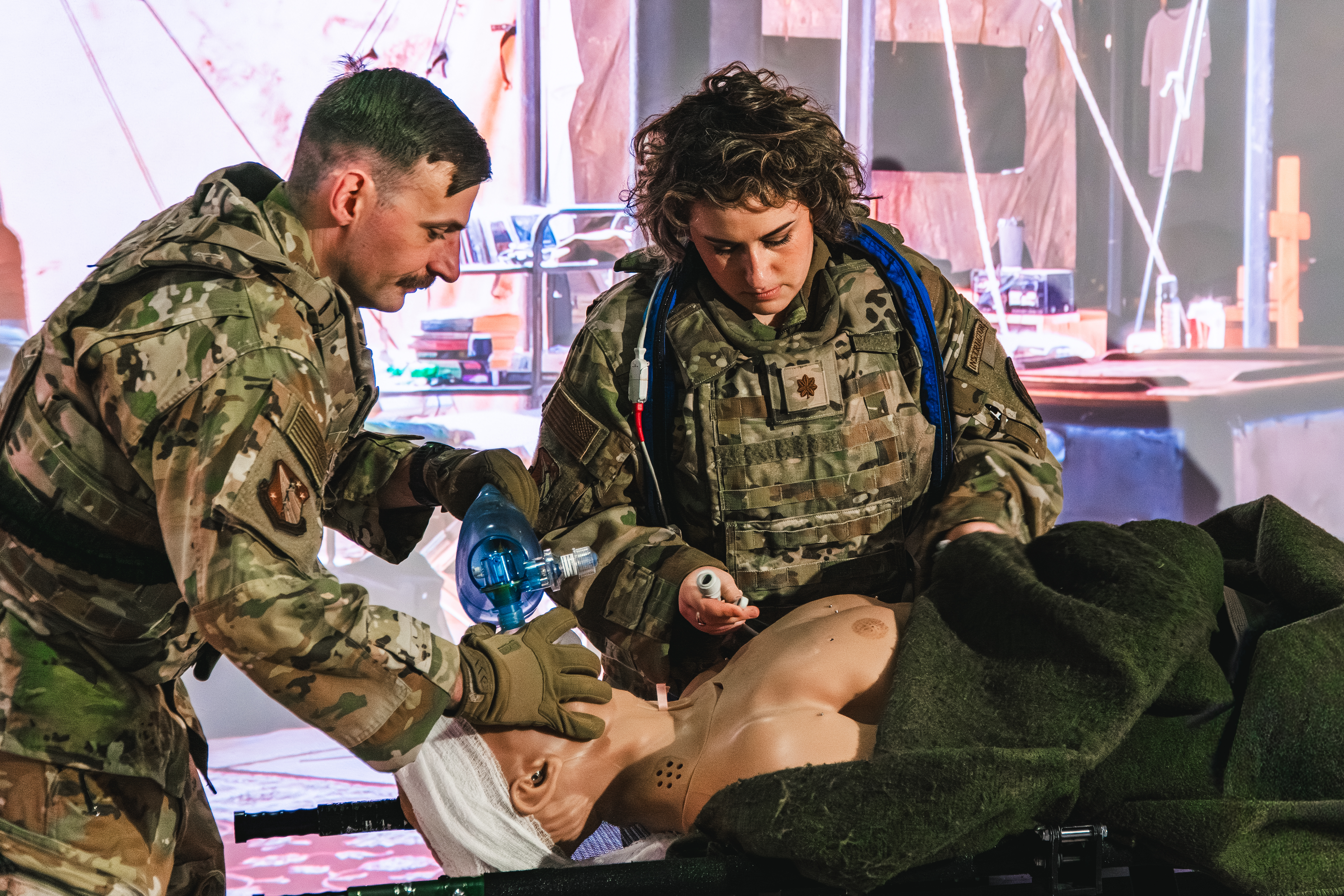 Two Air Force team members running a simulation in the ECHO Immersive Room.