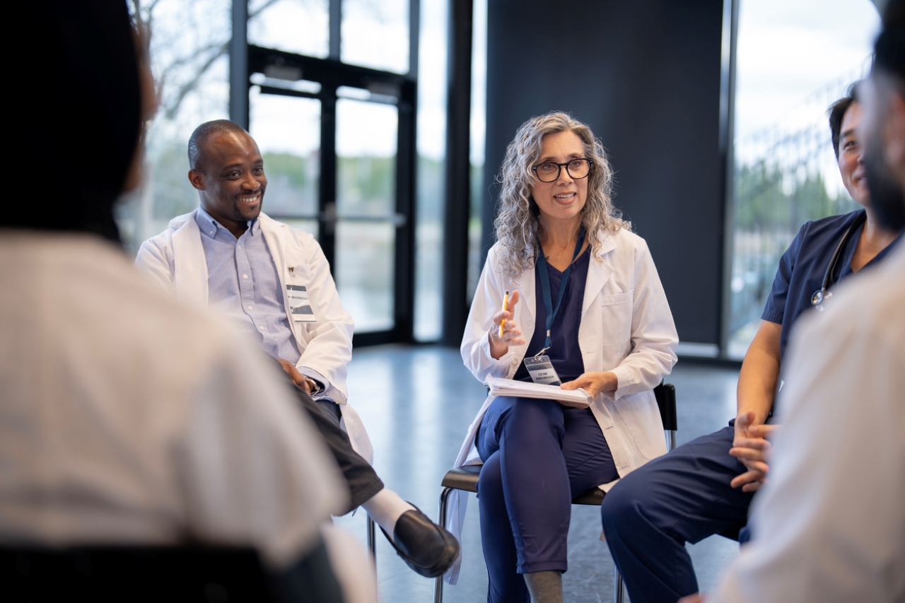 Group of students in a training session. 