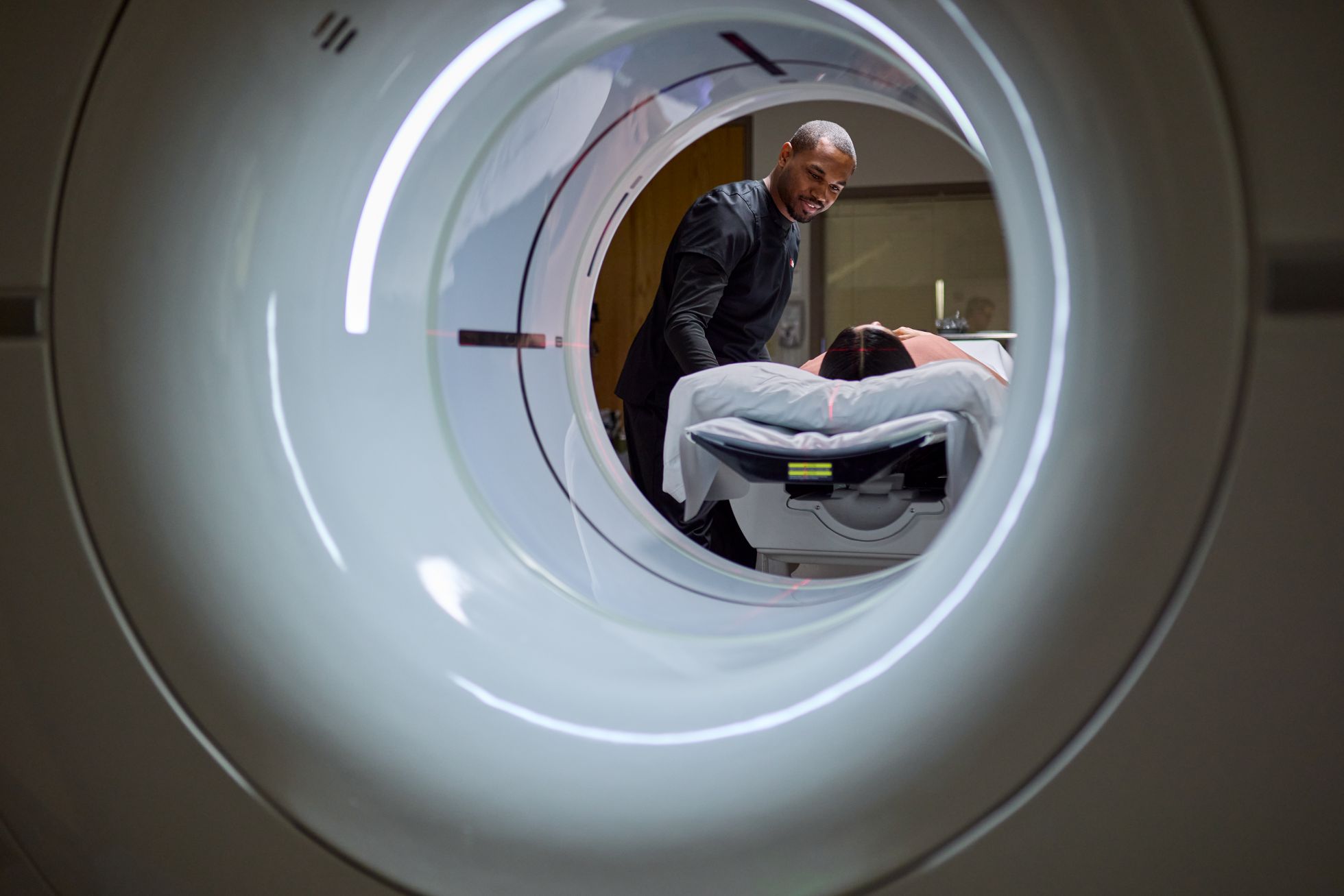 Patient being attended to for an MRI. 