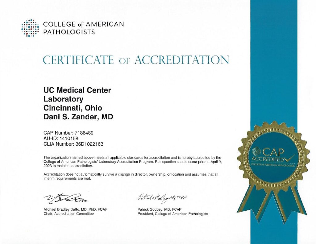 UCMC Lab CAP Certificate