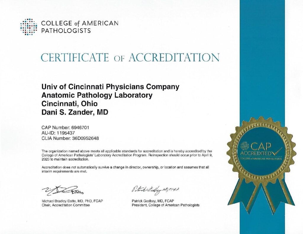 UCPC Anatomic Pathology Lab CAP Certificate